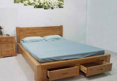 Giường ngủ gỗ sồi mỹ 2 hộc kéo đuôi.